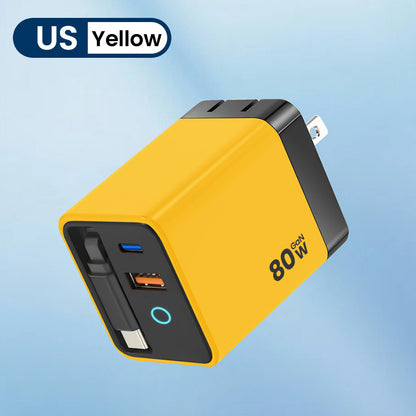 Elmwood™ Smart Charger - 80W GaN Multi-Port PD • Retractable Cable