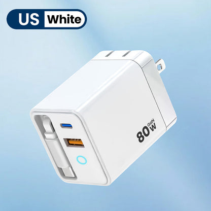Elmwood™ Smart Charger - 80W GaN Multi-Port PD • Retractable Cable