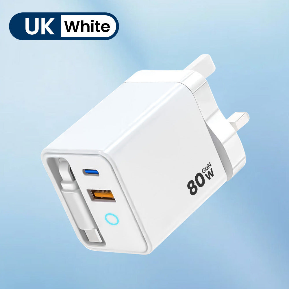 Elmwood™ Smart Charger - 80W GaN Multi-Port PD • Retractable Cable